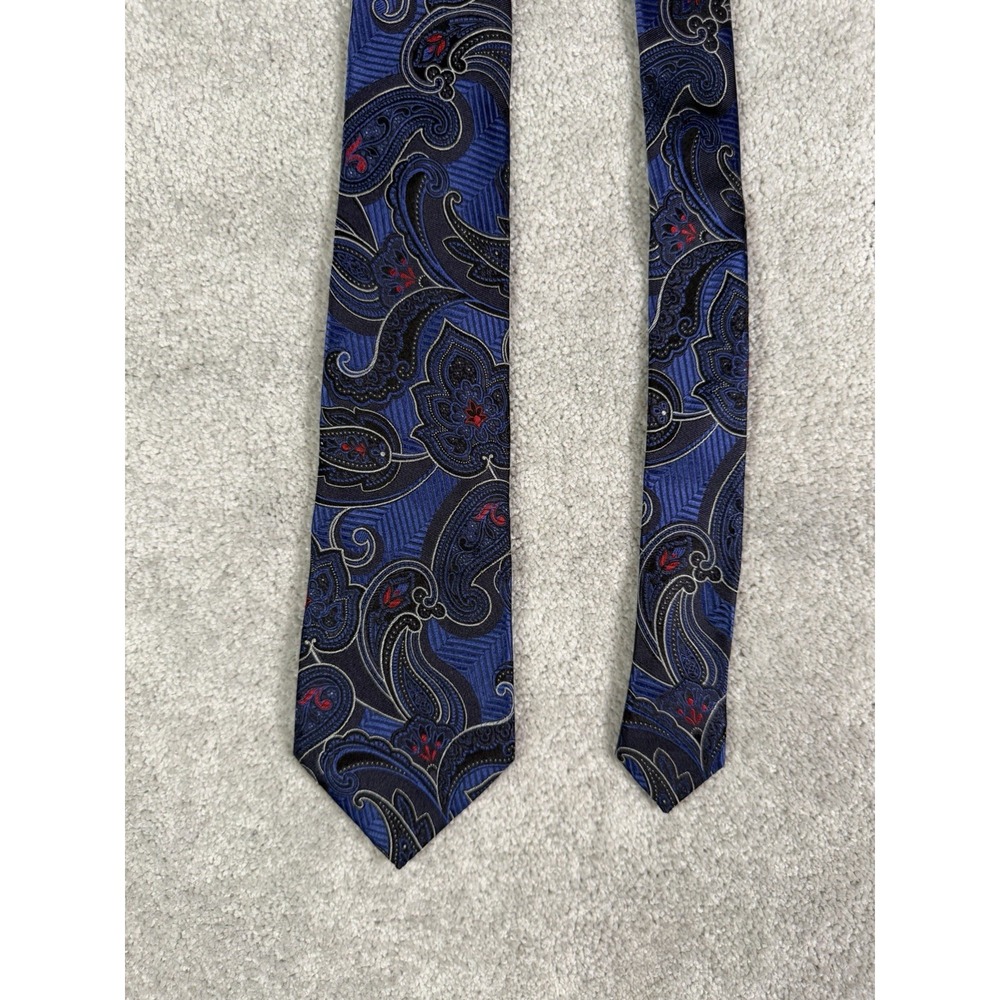Ermenegildo Zegna Tie 100% Silk Blue Navy Red Paisley Made in Italy Mens